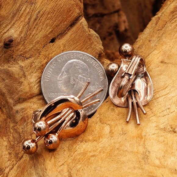 Vintage Napier Sterling Modernist Leaf & Buds Earrings Gold Vermeil Clip-ons - Picture 3 of 10